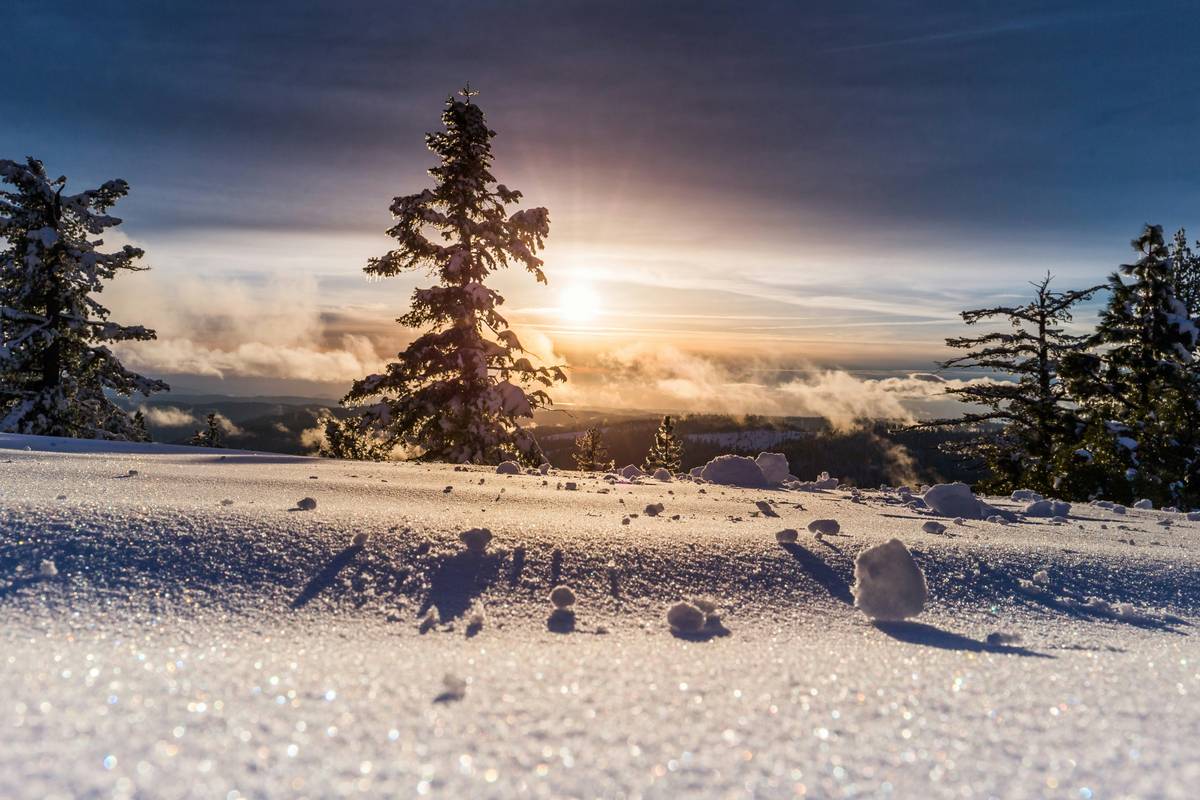 snowshoe powder journey through deep alpine snow with mountains in background